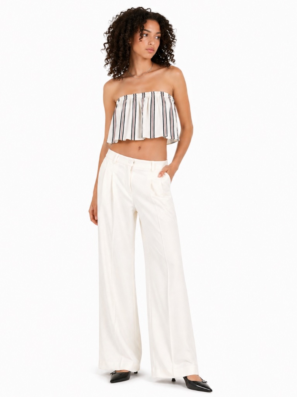 4/$20➡️ Dynamite Black & White Stripe Flowy Crop Top Built-In Shelf Bra – XS EUC
